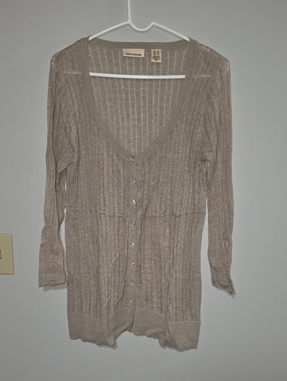 Dkny Light Taupe Ribbed Button-Front Cardigan